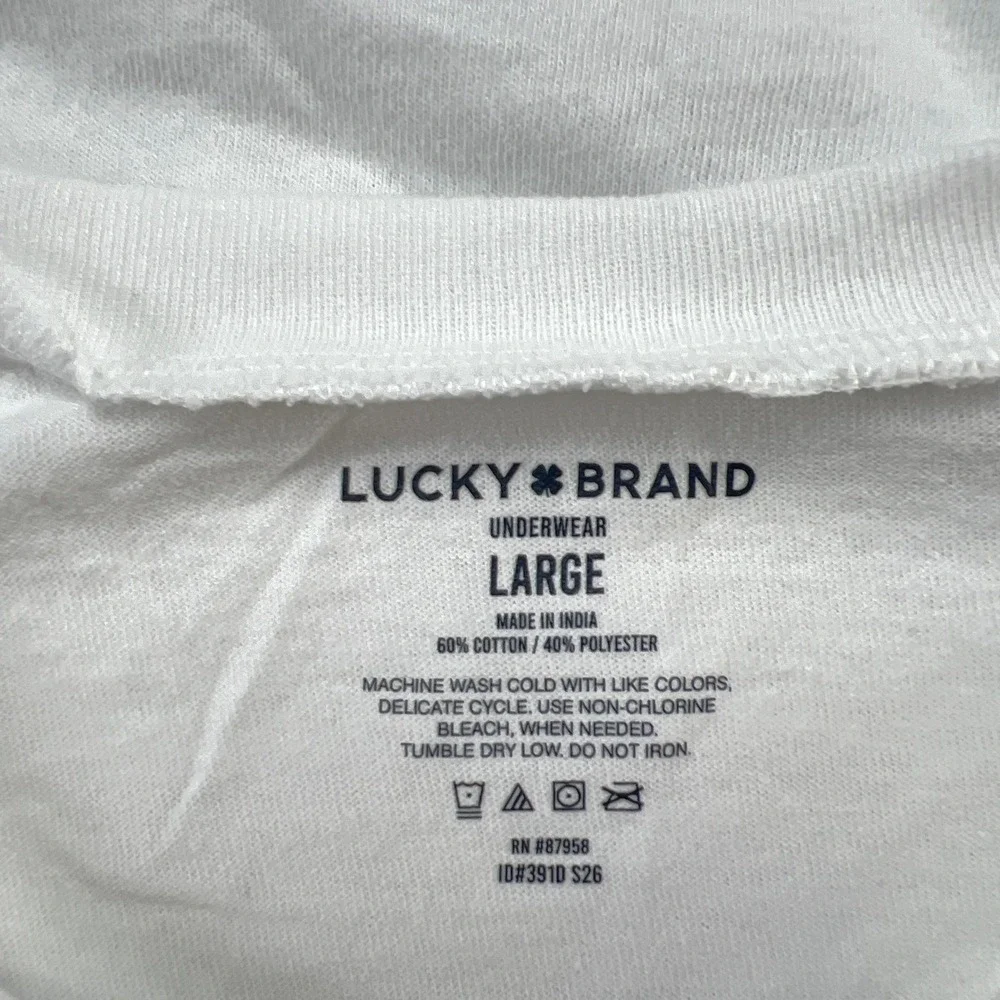 Lucky Brand Underwear T Shirt Mens Large White Cotton Logo Crew Neck Lot Of 2